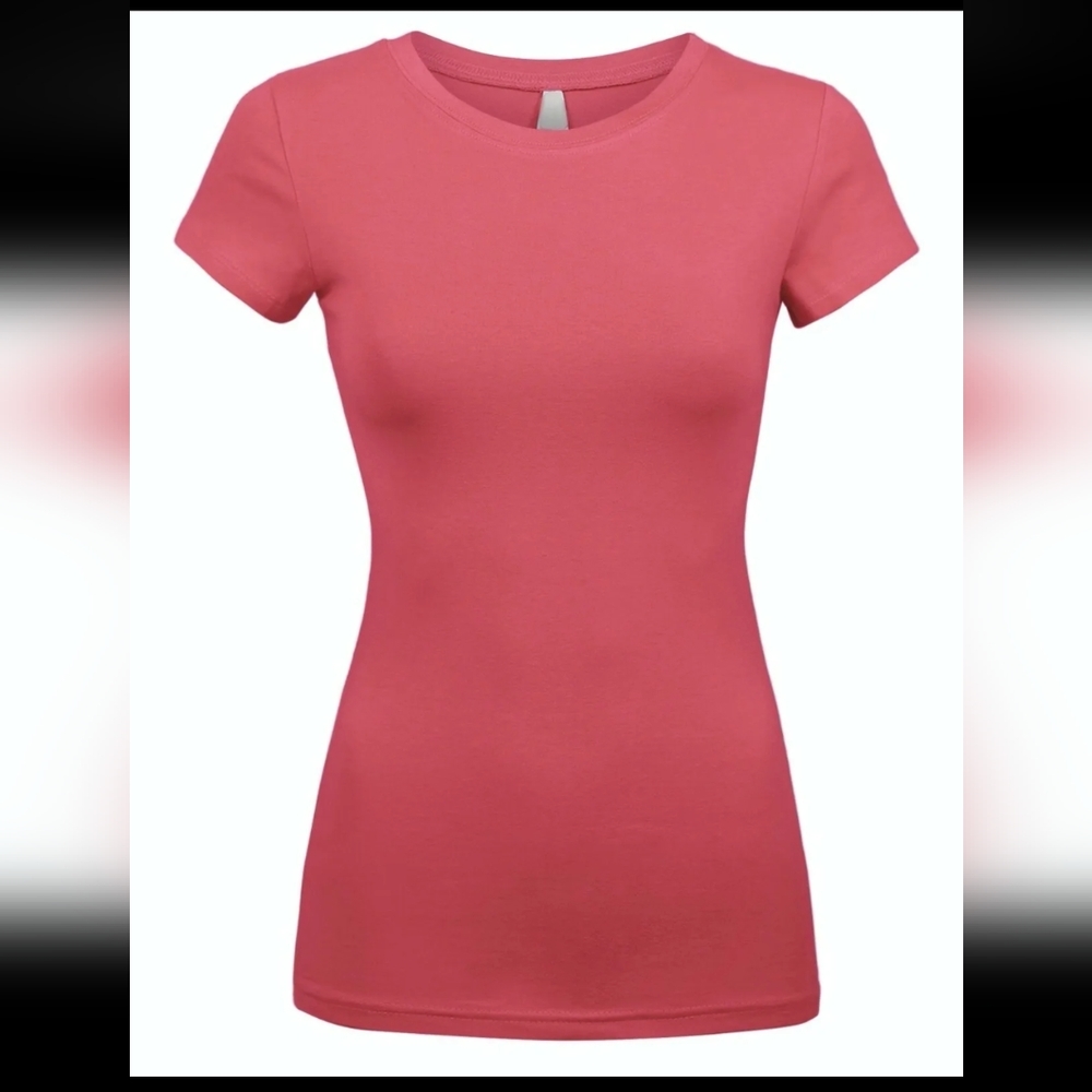 Coral short sleeve solid fitted round neck t-shirt basic top blouse